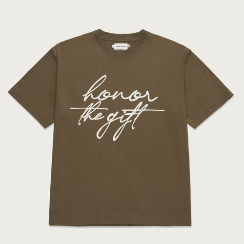 HTG SCRIPT SS TEE OLIVE