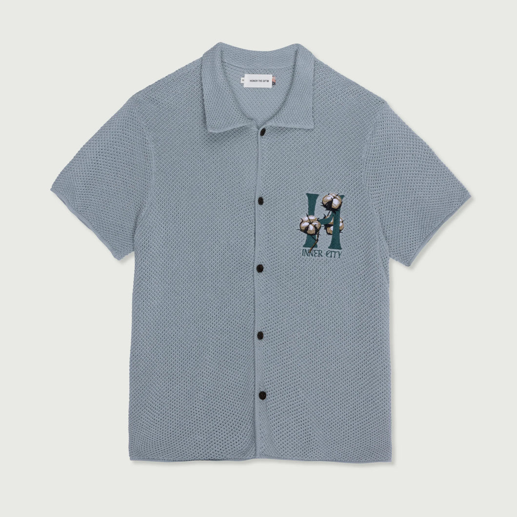 HTG KNIT H SS BUTTON UP SLATE