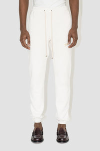 FLANEUR HOMME EMBROIDERED SIGNATURE SWEATPANTS IN ECRU
