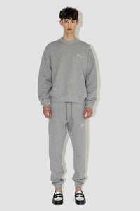 FLANEUR HOMME EMBROIDERED SIGNATURE SWEATPANTS IN HEATHER GREY