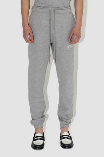 FLANEUR HOMME EMBROIDERED SIGNATURE SWEATPANTS IN HEATHER GREY
