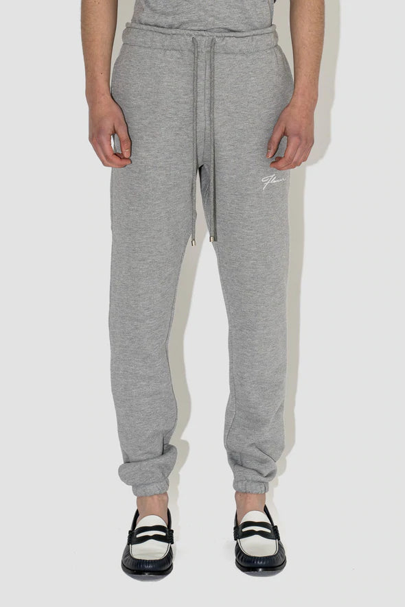 FLANEUR HOMME EMBROIDERED SIGNATURE SWEATPANTS IN HEATHER GREY