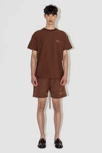 FLANEUR HOMME EMBROIDERED SIGNATURE TSHIRT IN DARK BROWN