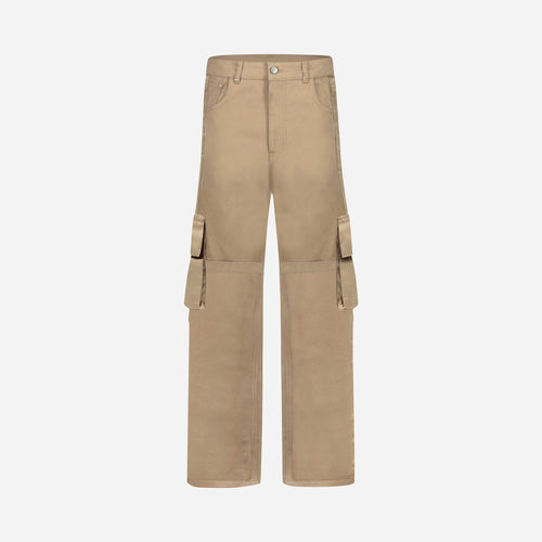 FLANEUR HOMME STRAP CARGO PANTS IN LIGHT BROWN