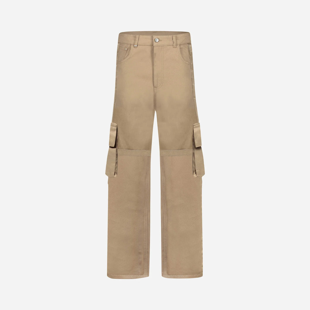 FLANEUR HOMME STRAP CARGO PANTS IN LIGHT BROWN