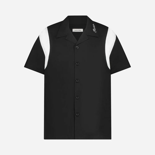 FLANEUR HOMME CHAINSTITCH BOWLING SHIRT IN BLACK