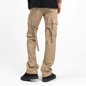 FLANEUR HOMME STRAP CARGO PANTS IN LIGHT BROWN